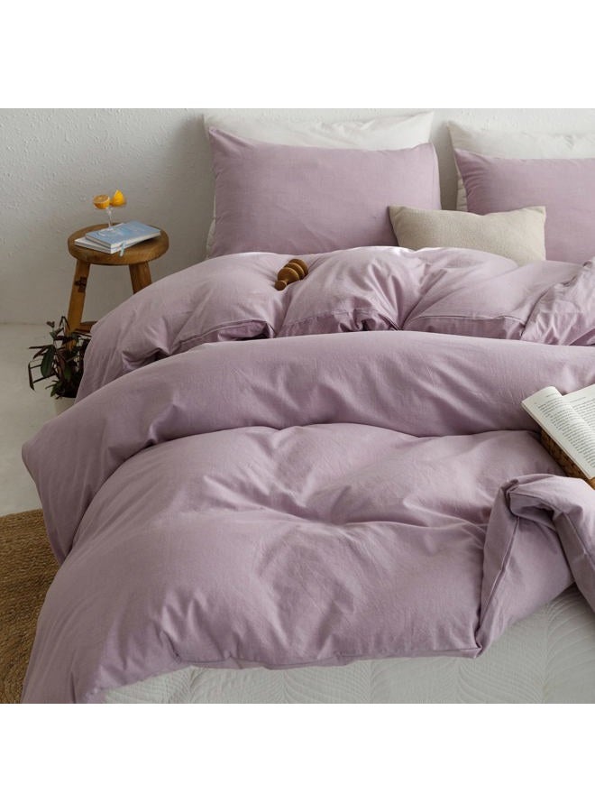 ECOCOTT Light Purple Duvet Cover Queen Size - 100% Washed Cotton Durable Soft Comfortable Duvet Cover Set 3 Piece Duvet Cover with Zipper (Light Purple, 90" x 90") - Image 4