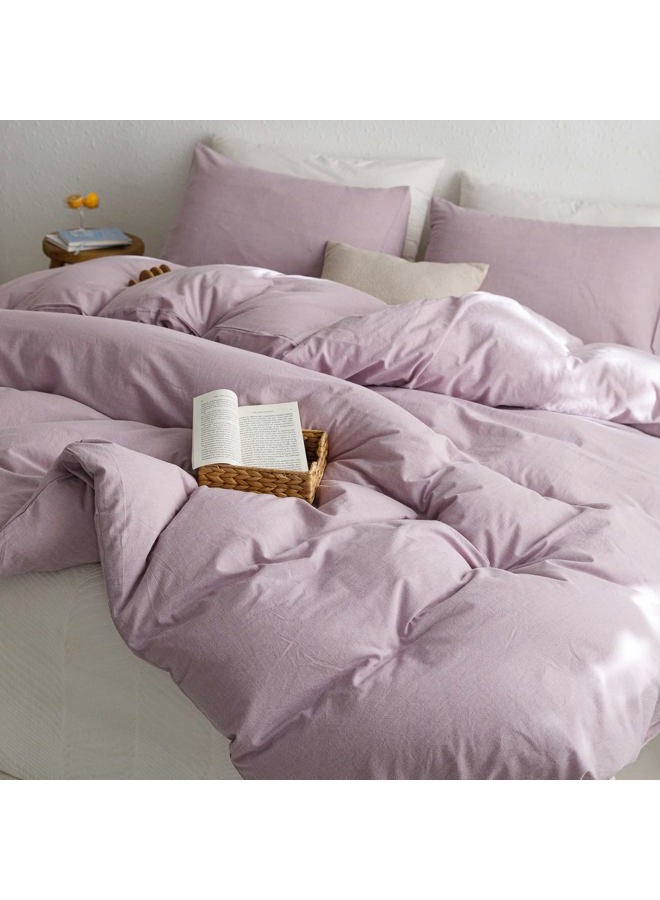 ECOCOTT Light Purple Duvet Cover Queen Size - 100% Washed Cotton Durable Soft Comfortable Duvet Cover Set 3 Piece Duvet Cover with Zipper (Light Purple, 90" x 90") - Image 2