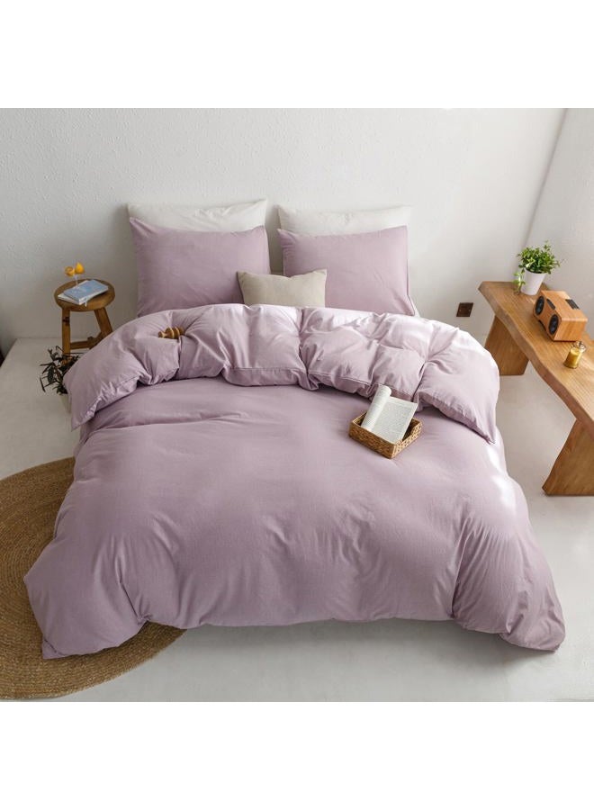 ECOCOTT Light Purple Duvet Cover Queen Size - 100% Washed Cotton Durable Soft Comfortable Duvet Cover Set 3 Piece Duvet Cover with Zipper (Light Purple, 90" x 90") - Image 1