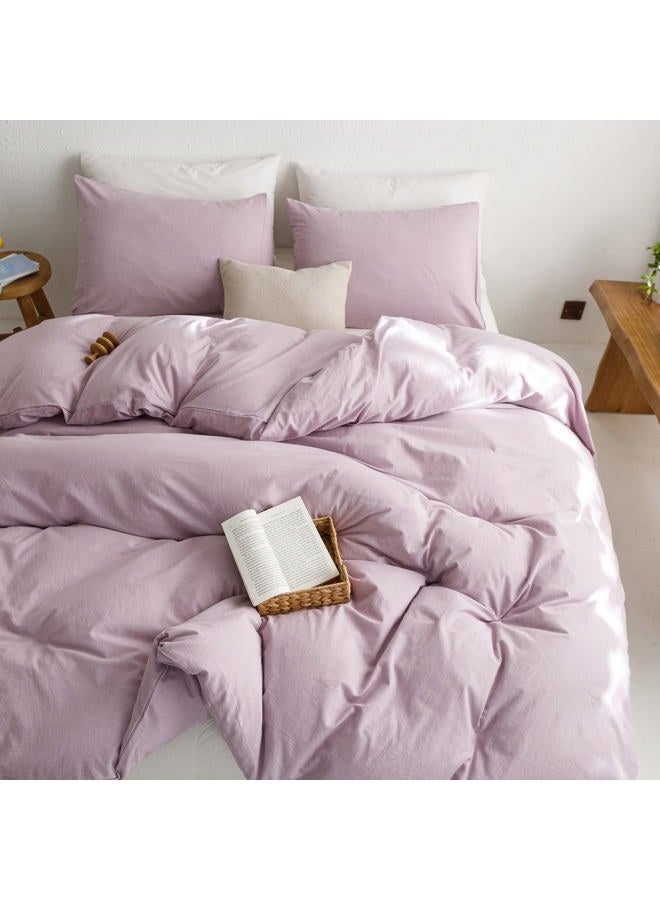 ECOCOTT Light Purple Duvet Cover Queen Size - 100% Washed Cotton Durable Soft Comfortable Duvet Cover Set 3 Piece Duvet Cover with Zipper (Light Purple, 90" x 90") - Image 3