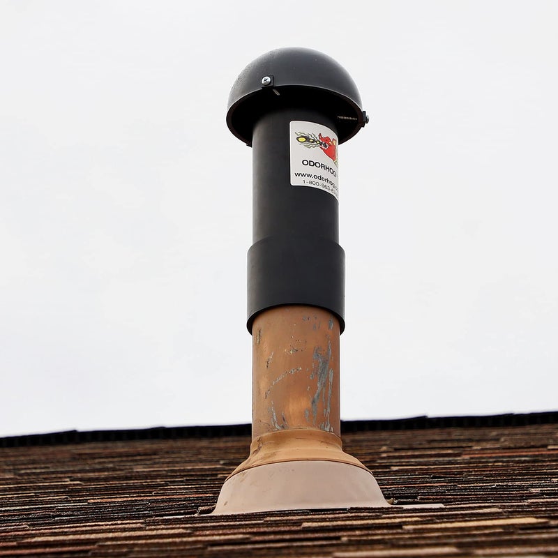 OdorHog Vent Stack Pipe Filter 4 Sizes, Black ABS with Mushroom Cap, Removes Outdoor Septic and Sewer Odors (4.0-inch) - Image 3