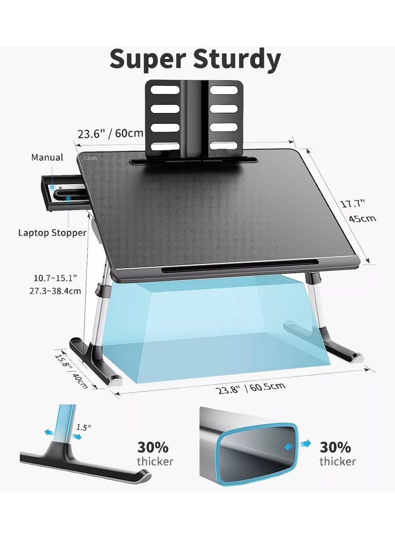 SAIJI Laptop Bed Tray Table, SAIJI Adjustable Desk for Laptop, Foldable Stand with Storage Drawer Eating, Working, Writing, Gaming, Drawing (X-Large,Black) - Image 2