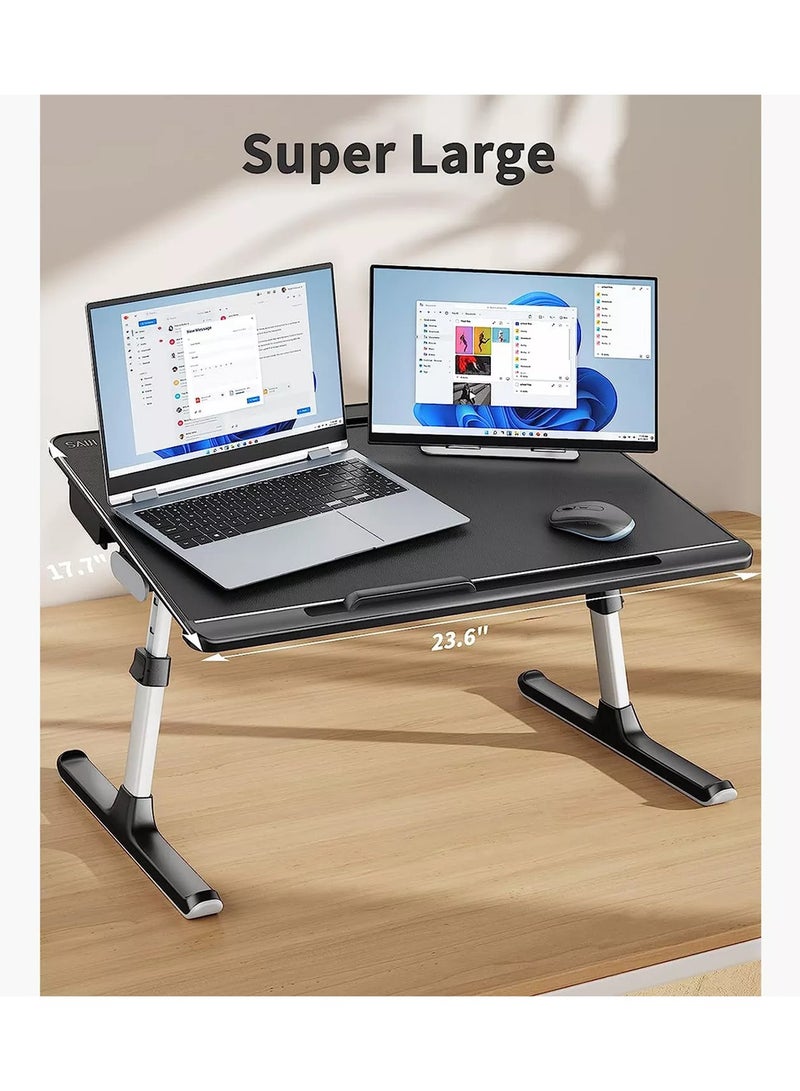 SAIJI Laptop Bed Tray Table, SAIJI Adjustable Desk for Laptop, Foldable Stand with Storage Drawer Eating, Working, Writing, Gaming, Drawing (X-Large,Black) - Image 3
