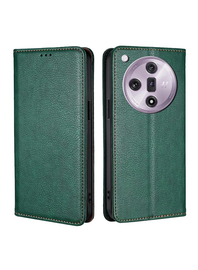 اس-توب جراب هاتف OPPO Find X7 5G، جراب هاتف جلدي مغناطيسي بلون سادة لامع وزيتي - Image 1