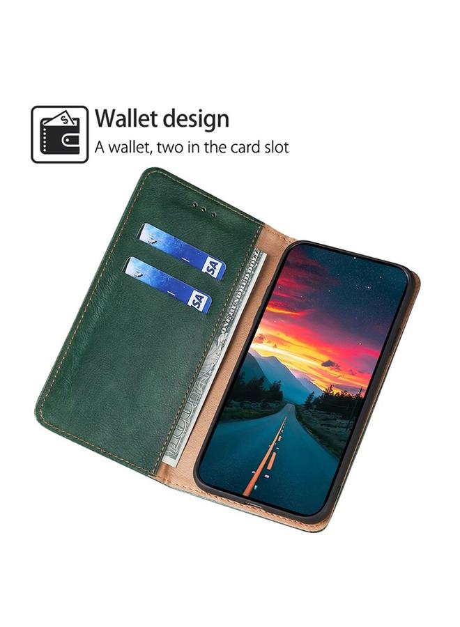 اس-توب جراب هاتف OPPO Find X7 5G، جراب هاتف جلدي مغناطيسي بلون سادة لامع وزيتي - Image 3