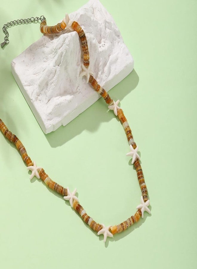 Dhdfisd Starfish Fish Necklace Boho Beachy Hawaiian Colorful Summer Beach Coastal Choker Necklace for Women Men (White Starfish) - Image 2