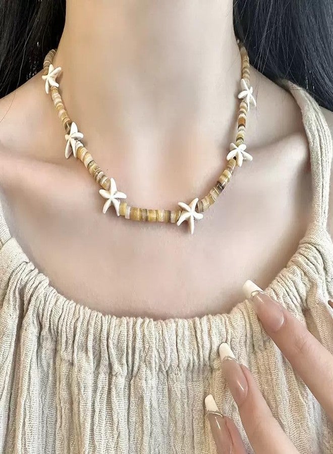 Dhdfisd Starfish Fish Necklace Boho Beachy Hawaiian Colorful Summer Beach Coastal Choker Necklace for Women Men (White Starfish) - Image 5