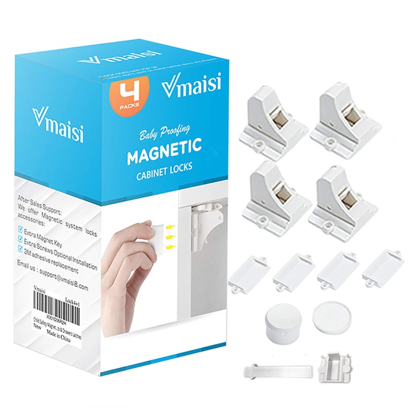 vmaisi Child Safety Magnetic Cabinet Locks - vmaisi 4 Pack Adhesive Baby Proofing Cabinets & Drawers Latches - Image 1