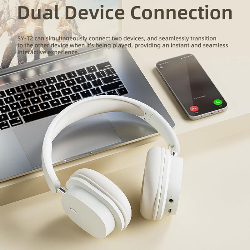 TokFaa Bluetooth Headphones Over Ear HiFi Stereo Foldable Wireless Headphones with Microphone Noise Canceling Wireless Headphones for Home Office Travel（White） - Image 3