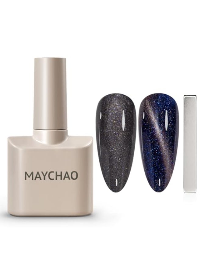 MAYCHAO 15ML Galaxy Cat Eye Gel Nail Polish 1Pc Dark Blue Shimmer Gel Polish with Magnet Soak off Holographic Magnetic Nail Polish for Nail Art Manicure Salon DIY at Home 05 OZ - Image 1
