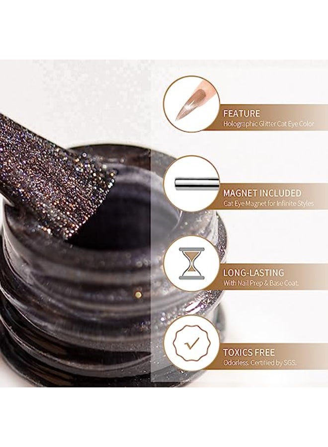 MAYCHAO 15ML Galaxy Cat Eye Gel Nail Polish 1Pc Dark Blue Shimmer Gel Polish with Magnet Soak off Holographic Magnetic Nail Polish for Nail Art Manicure Salon DIY at Home 05 OZ - Image 3