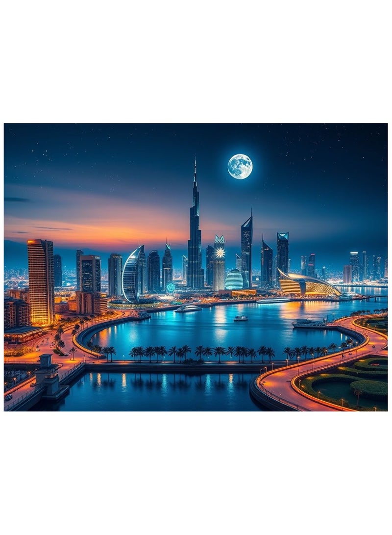 Anna 1000-Piece Dubai Nightscape Jigsaw Puzzle - Captivating City Views - Image 1