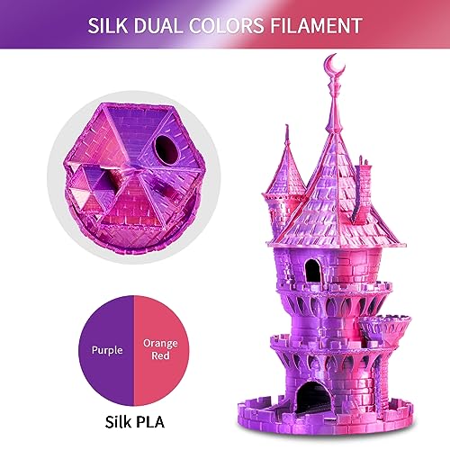 ERYONE Silk Dual Color PLA Filament 3D Printer 1.75mm +/- 0.03mm, Bicolor Filament Two Tone PLA 1KG(2.2lbs) Cardboard Spool, Orange Red&Purple - Image 4