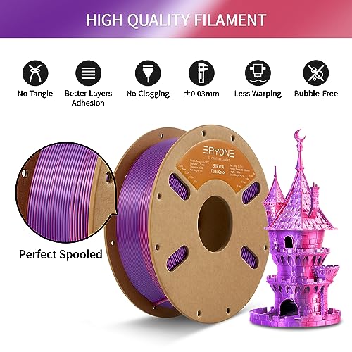 ERYONE Silk Dual Color PLA Filament 3D Printer 1.75mm +/- 0.03mm, Bicolor Filament Two Tone PLA 1KG(2.2lbs) Cardboard Spool, Orange Red&Purple - Image 5