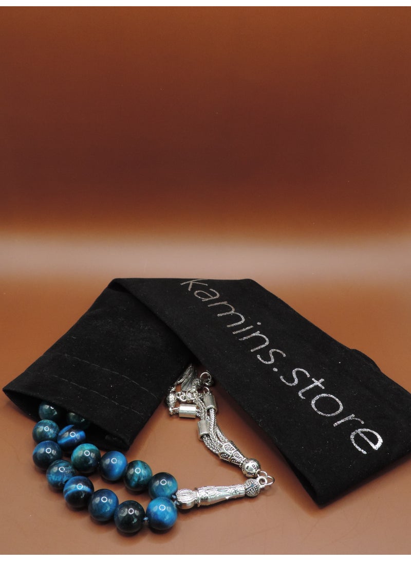 Kamins Collection Teal Tiger Eye Tasbih Prayer Beads - Image 1