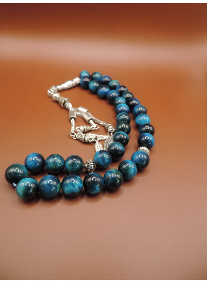 Kamins Collection Teal Tiger Eye Tasbih Prayer Beads - Image 2
