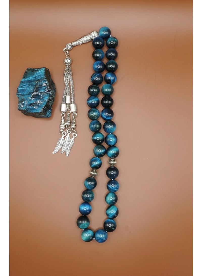 Kamins Collection Teal Tiger Eye Tasbih Prayer Beads - Image 4