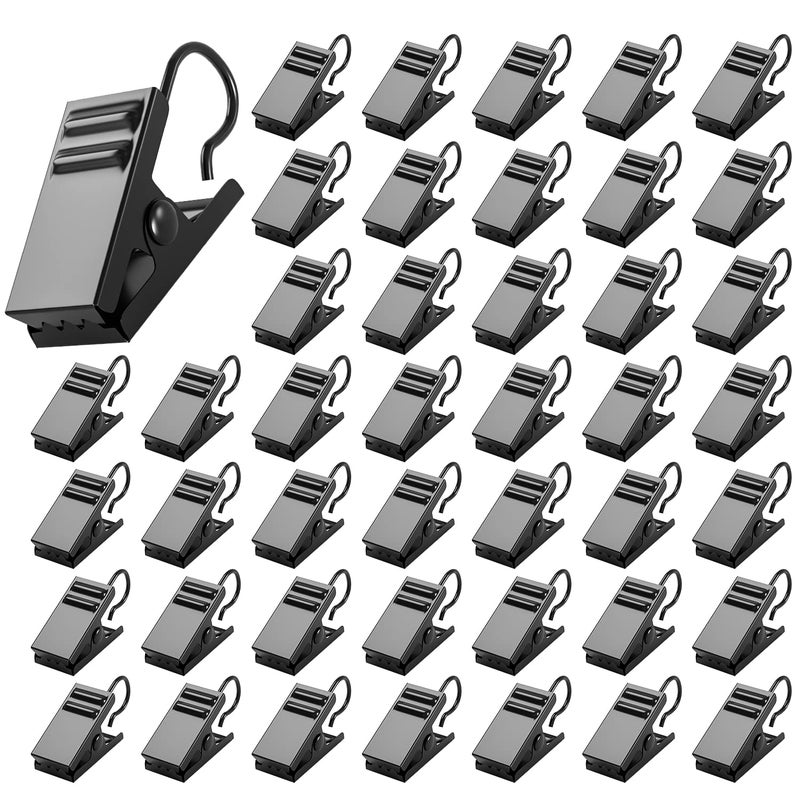 50 PCS Curtain Hooks Heavy Duty Clips Stainless Steel Shower Curtain Clip with Hook for Vendor Display Supplies Home Decoration Hanging Photos Art Craft Display Black