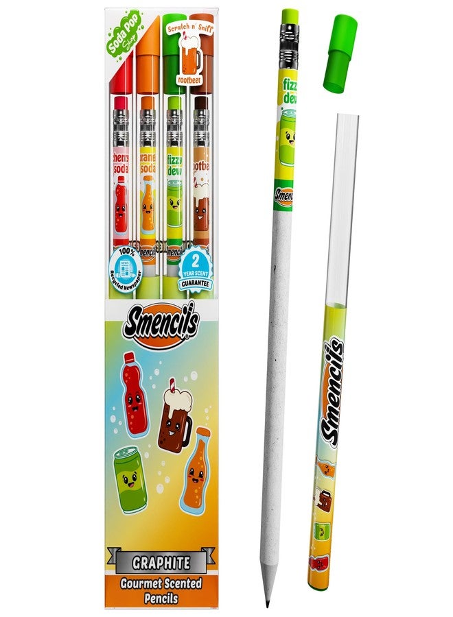 Scentco Smencils Soda Pop Shop Scented Pencils - HB #2 Graphite Pencils Made from Recycled Newspapers, 4 Pack, Long-Lasting Gourmet Scents, Fun School Supplies & Gifts for Kids, Teachers, Classroom Rewards - Image 1