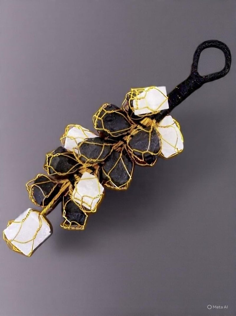 DT DECTONE Black Tourmaline Stone and Selenite Crystals Door Hanging Nazar Battu for Home Entrance,Evil Eye Protection. - Image 3