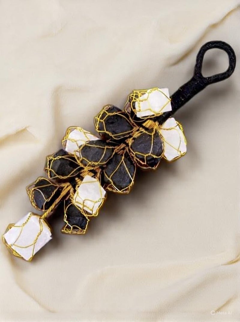 DT DECTONE Black Tourmaline Stone and Selenite Crystals Door Hanging Nazar Battu for Home Entrance,Evil Eye Protection. - Image 2