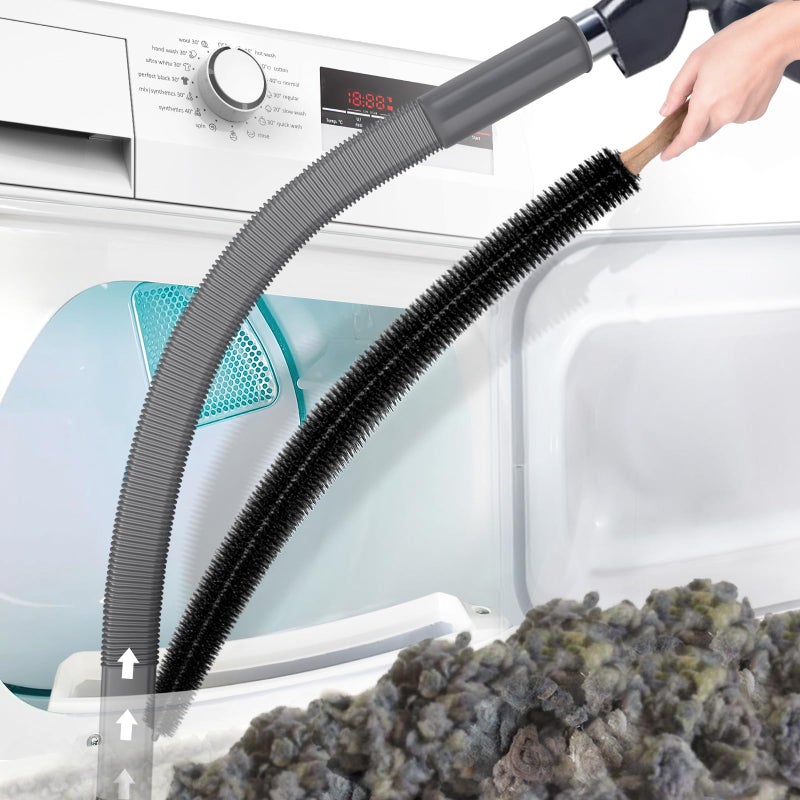 PetOde 2 Pieces Dryer Vent Cleaner Kit Compatible with Most Vacuum Cleaner Dryer Lint Brush and Vacuum Hose Attachment Quickly Lint Remover Deep Gray