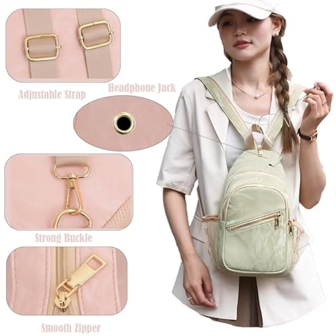rayihni Waterproof Lightweight Sling Backpack Crossbody Bag Adjustable Chest Strap Shoulder Bag with MultiPockets Compact AntiTheft Daypack for Travel Hiking Outdoor and Daily Use Pink - Image 5