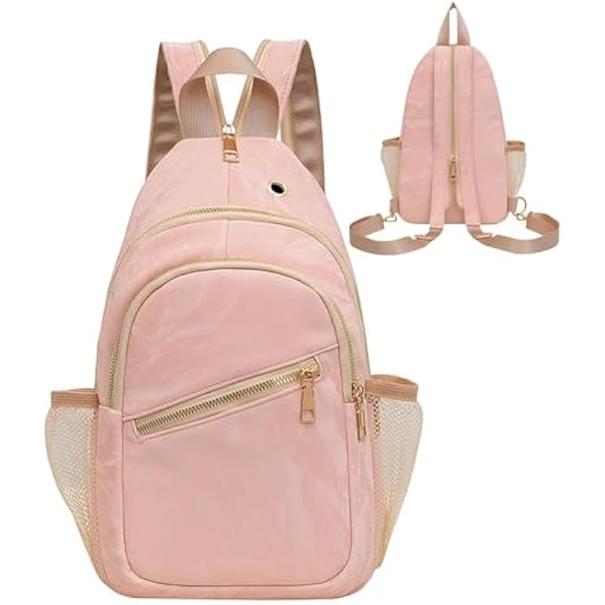 rayihni Waterproof Lightweight Sling Backpack Crossbody Bag Adjustable Chest Strap Shoulder Bag with MultiPockets Compact AntiTheft Daypack for Travel Hiking Outdoor and Daily Use Pink - Image 1