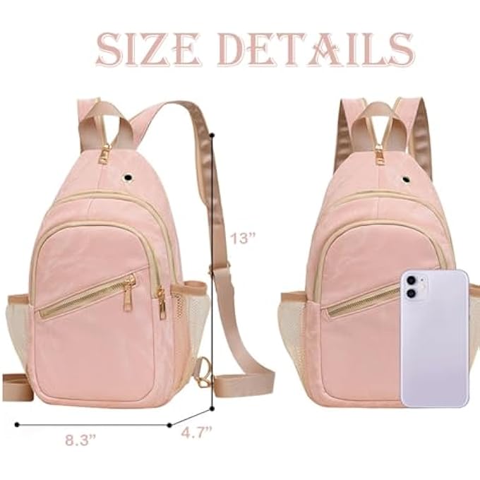 rayihni Waterproof Lightweight Sling Backpack Crossbody Bag Adjustable Chest Strap Shoulder Bag with MultiPockets Compact AntiTheft Daypack for Travel Hiking Outdoor and Daily Use Pink - Image 3