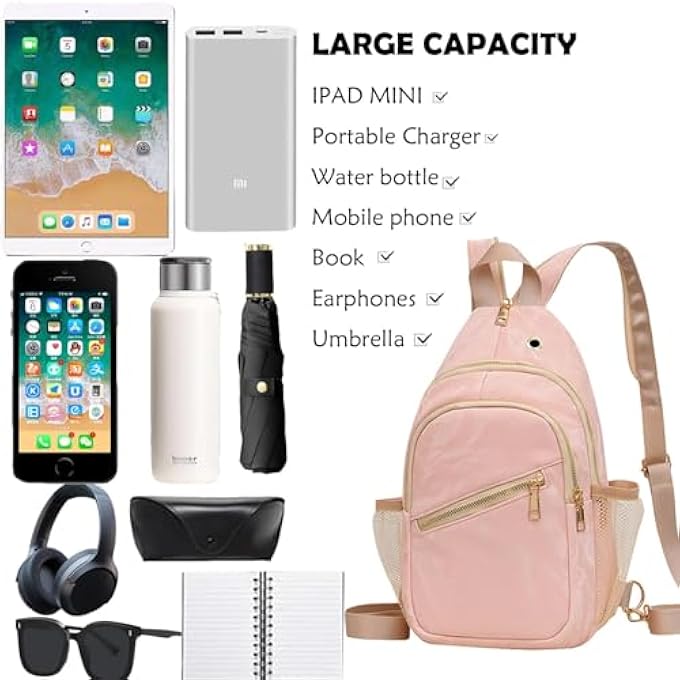 rayihni Waterproof Lightweight Sling Backpack Crossbody Bag Adjustable Chest Strap Shoulder Bag with MultiPockets Compact AntiTheft Daypack for Travel Hiking Outdoor and Daily Use Pink - Image 2