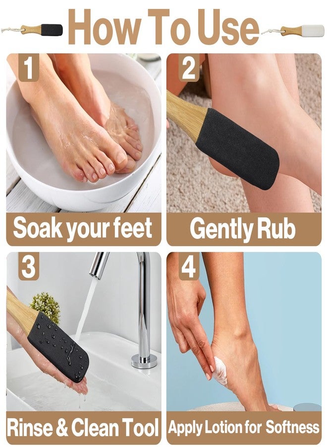 Mtuiewo 4 PCS Pumice Stone Foot File, Foot File Callus Remover Foot Scrubber, Ergonomic Non-Slip Wooden Handle, for Cracked Heels, Dead Skin, Callus Removal (Black and White) - Image 5