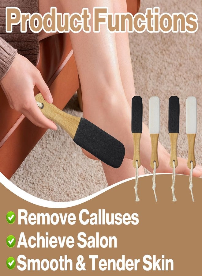 Mtuiewo 4 PCS Pumice Stone Foot File, Foot File Callus Remover Foot Scrubber, Ergonomic Non-Slip Wooden Handle, for Cracked Heels, Dead Skin, Callus Removal (Black and White) - Image 4
