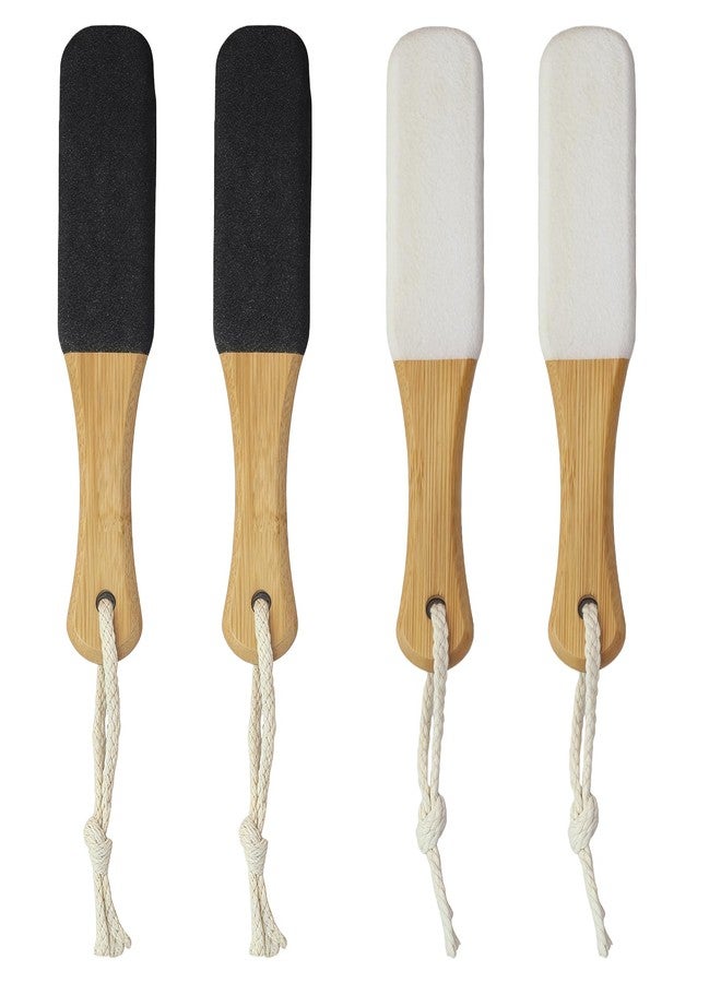 Mtuiewo 4 PCS Pumice Stone Foot File, Foot File Callus Remover Foot Scrubber, Ergonomic Non-Slip Wooden Handle, for Cracked Heels, Dead Skin, Callus Removal (Black and White) - Image 1
