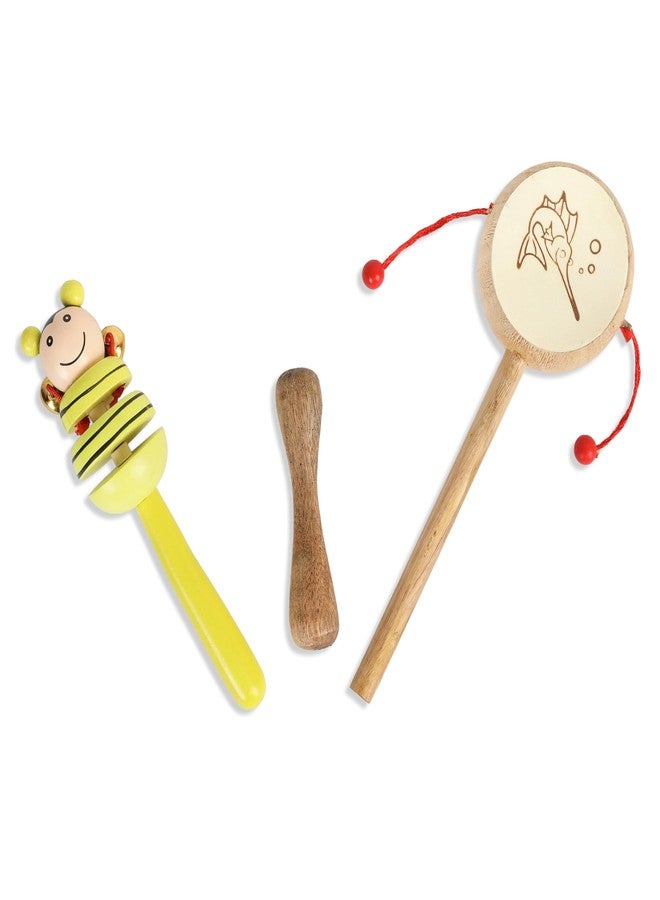 DIETURY Wooden Baby Rattle & Teether Toy Set of 3 for Newborns | Natural Handcrafted Musical Rattle Toys for Infants | Safe Non-Toxic Wooden Sensory & Early Learning Toys for Babies (0-24 Months) - Image 3