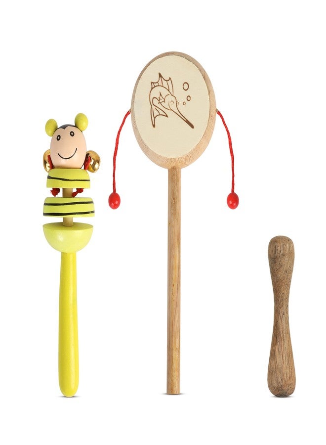 DIETURY Wooden Baby Rattle & Teether Toy Set of 3 for Newborns | Natural Handcrafted Musical Rattle Toys for Infants | Safe Non-Toxic Wooden Sensory & Early Learning Toys for Babies (0-24 Months) - Image 1