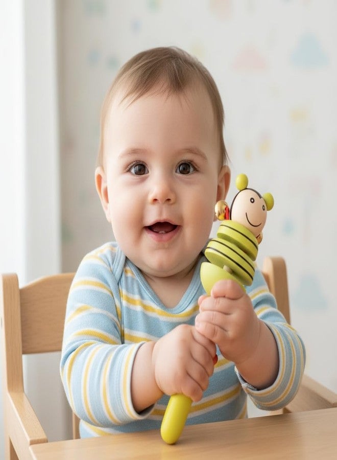 DIETURY Wooden Baby Rattle & Teether Toy Set of 3 for Newborns | Natural Handcrafted Musical Rattle Toys for Infants | Safe Non-Toxic Wooden Sensory & Early Learning Toys for Babies (0-24 Months) - Image 2