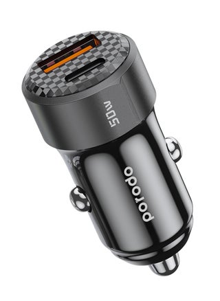 50W Dual Port Car Charger PD 20W - Black