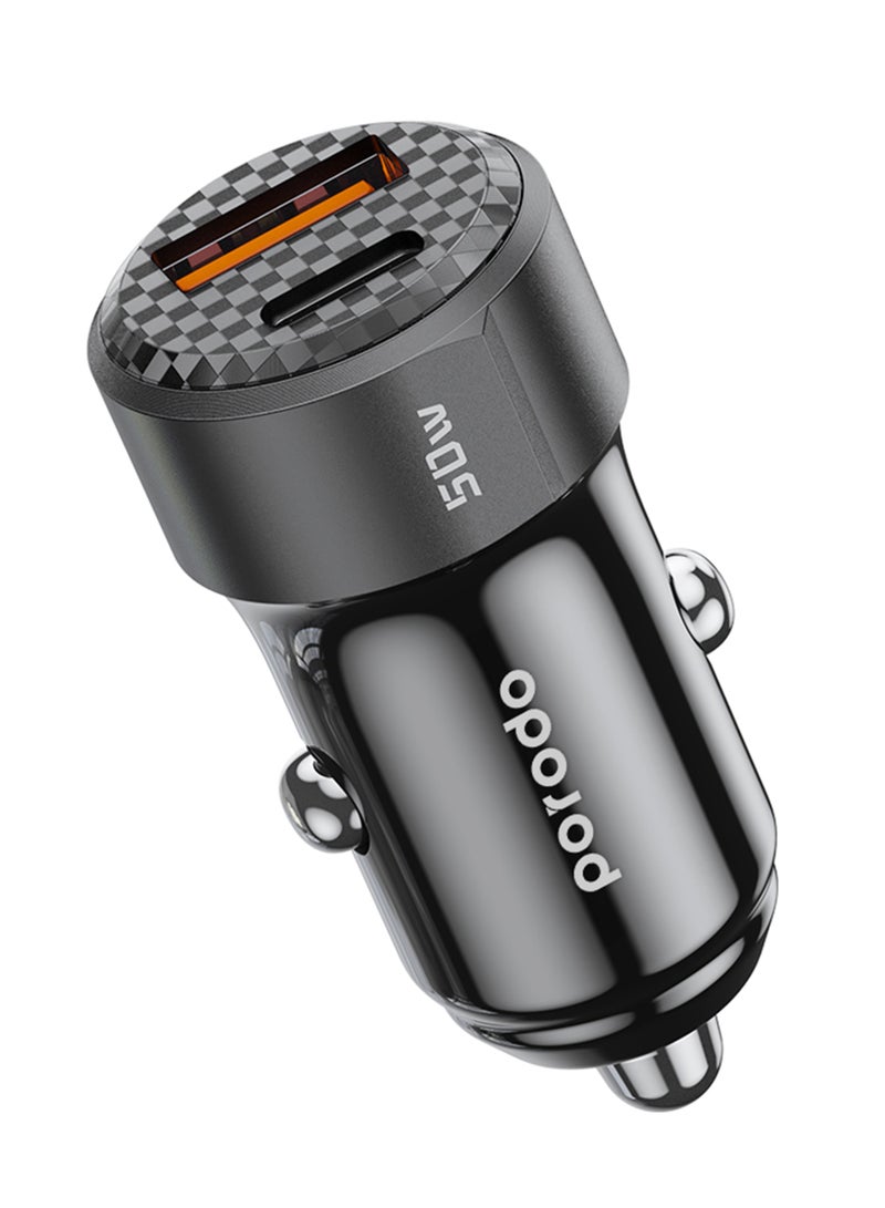 porodo 50W Dual Port Car Charger PD 20W QC 30W / Simultaneous Fast Charging - Black - Image 1