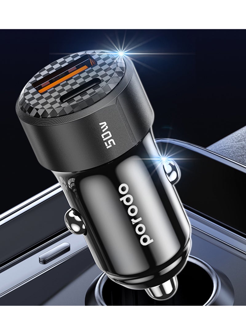 porodo 50W Dual Port Car Charger PD 20W QC 30W / Simultaneous Fast Charging - Black - Image 5