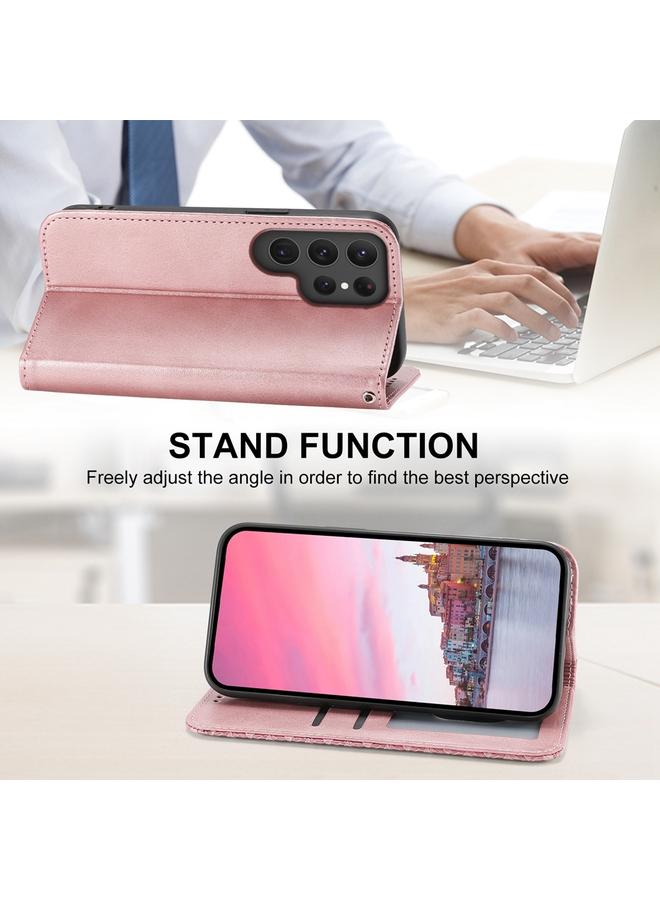 اس-توب جراب لهاتف Samsung Galaxy S24 Ultra 5G، جراب هاتف من الجلد المغناطيسي بتصميم شبكي مكعب من جلد العجل - Image 5