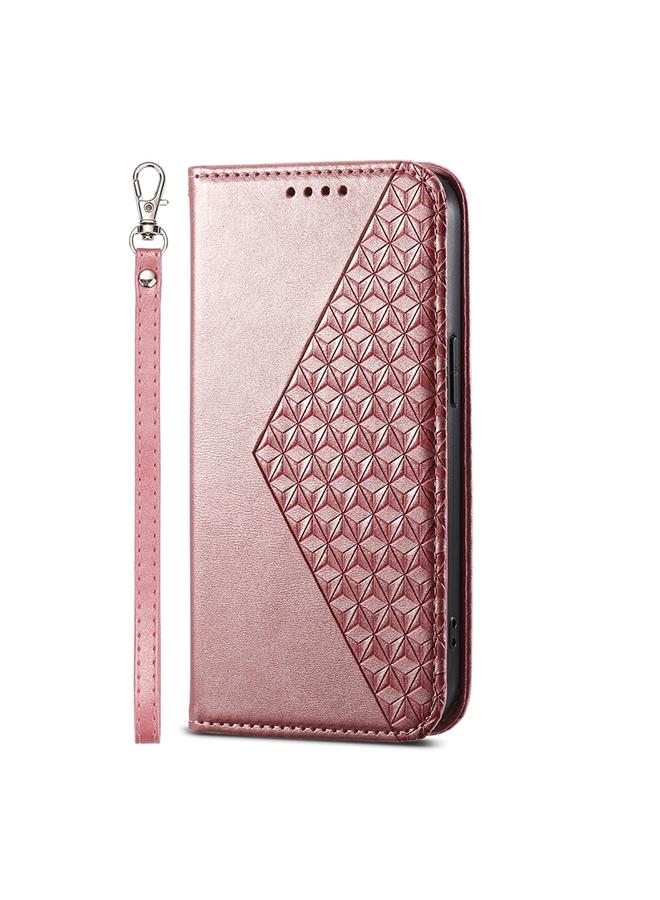 اس-توب جراب لهاتف Samsung Galaxy S24 Ultra 5G، جراب هاتف من الجلد المغناطيسي بتصميم شبكي مكعب من جلد العجل - Image 2