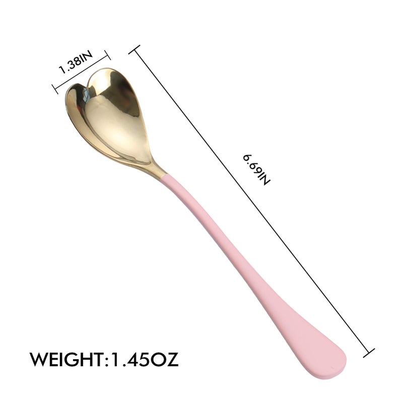 HISSF 4 Pieces Dessert Spoons, Pink Heart Shaped Spoons, 6.7 inches,18/10 Stainless Steel Spoon Set, Ice Cream Spoons - Image 5