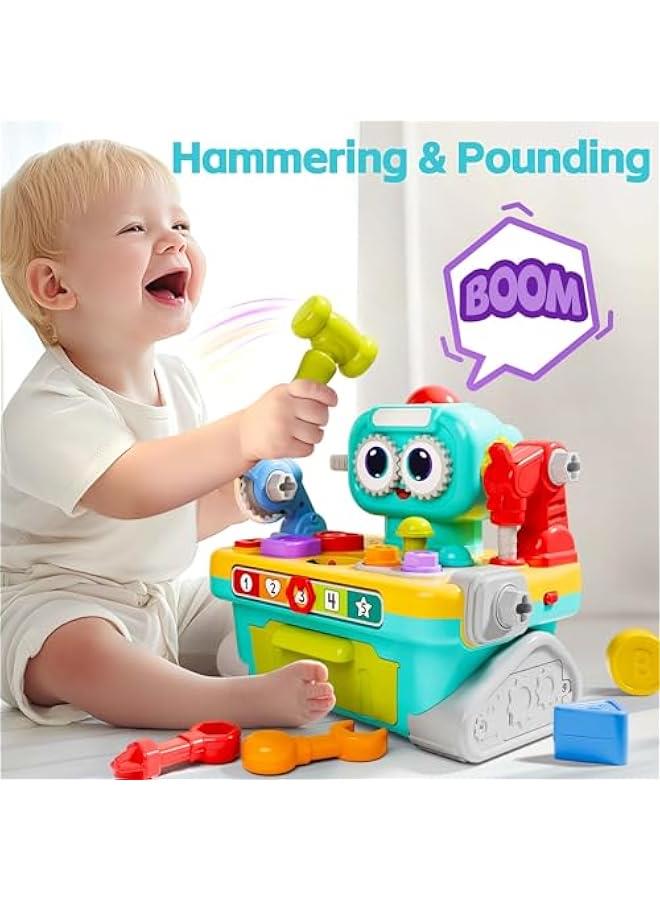Toddler Musical Workbench Toys for One Year Old Boys, Baby Pretend Play Tool Set, Infant Shape Sorter Activities, Kids Pounding Game, 1st Birthday Gift for 12 18 24 Month Girls Age 1 2 3 - Image 3