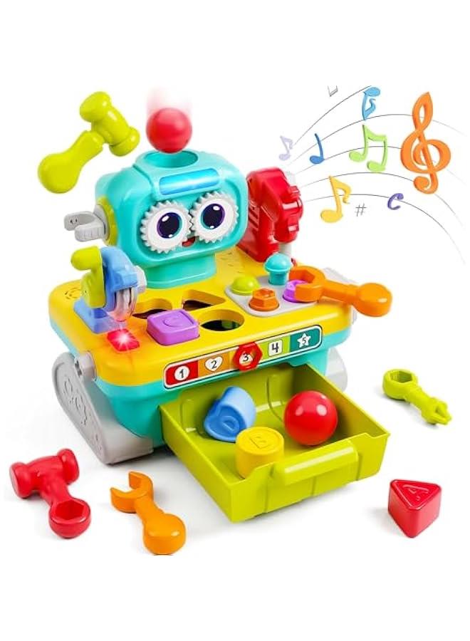 Toddler Musical Workbench Toys for One Year Old Boys, Baby Pretend Play Tool Set, Infant Shape Sorter Activities, Kids Pounding Game, 1st Birthday Gift for 12 18 24 Month Girls Age 1 2 3 - Image 1