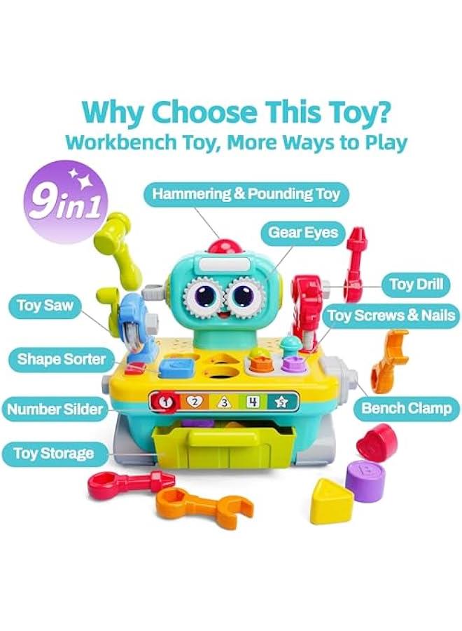 Toddler Musical Workbench Toys for One Year Old Boys, Baby Pretend Play Tool Set, Infant Shape Sorter Activities, Kids Pounding Game, 1st Birthday Gift for 12 18 24 Month Girls Age 1 2 3 - Image 2