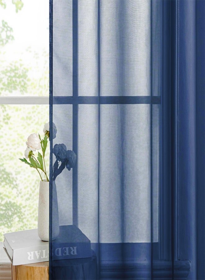 رات سو 2 لوحات صلبة اللون الأزرق الشفاف ستائر نافذة غرومت أنيقة لوحات Voile/أغطية/علاج لغرفة المعيشة في غرفة النوم  - Image 4