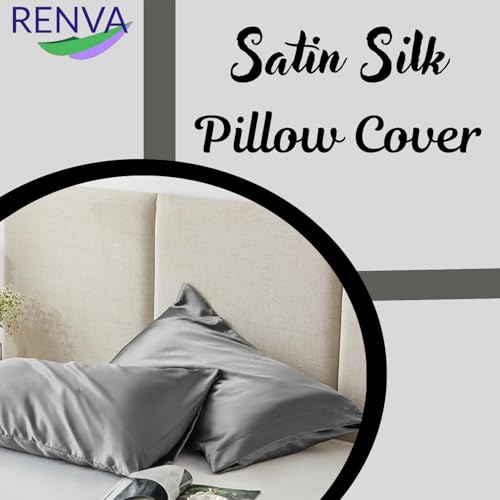 Renva Set of 2 Satin Silk Pillowcase for Hair and Skin Standard Size 18"X 28" with Soft Breathable Smooths Cooling Pillow Covers for Sleeping (2, Gray) - Image 3