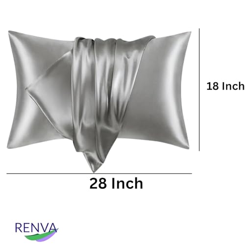 Renva Set of 2 Satin Silk Pillowcase for Hair and Skin Standard Size 18"X 28" with Soft Breathable Smooths Cooling Pillow Covers for Sleeping (2, Gray) - Image 2