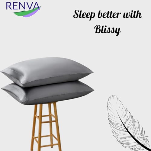 Renva Set of 2 Satin Silk Pillowcase for Hair and Skin Standard Size 18"X 28" with Soft Breathable Smooths Cooling Pillow Covers for Sleeping (2, Gray) - Image 4