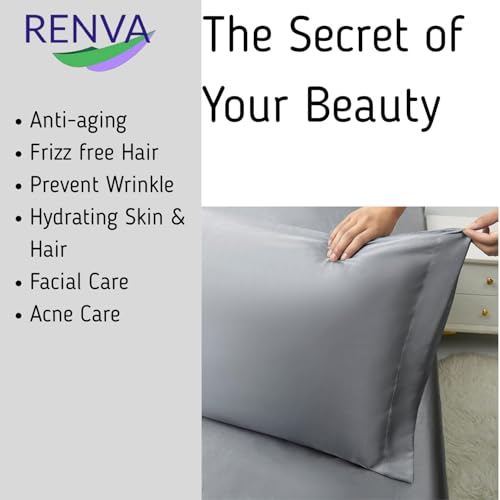 Renva Set of 2 Satin Silk Pillowcase for Hair and Skin Standard Size 18"X 28" with Soft Breathable Smooths Cooling Pillow Covers for Sleeping (2, Gray) - Image 5